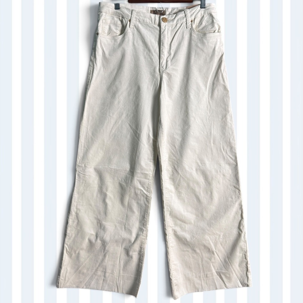 NWT New KUT from the Kloth Meg Wide Leg Ecru Women 10 High Rise Raw Hem Pants